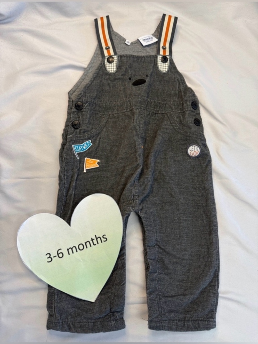 Primigino - Charcoal Kids Lined Corduroy Overalls with Adjustable Striped Straps